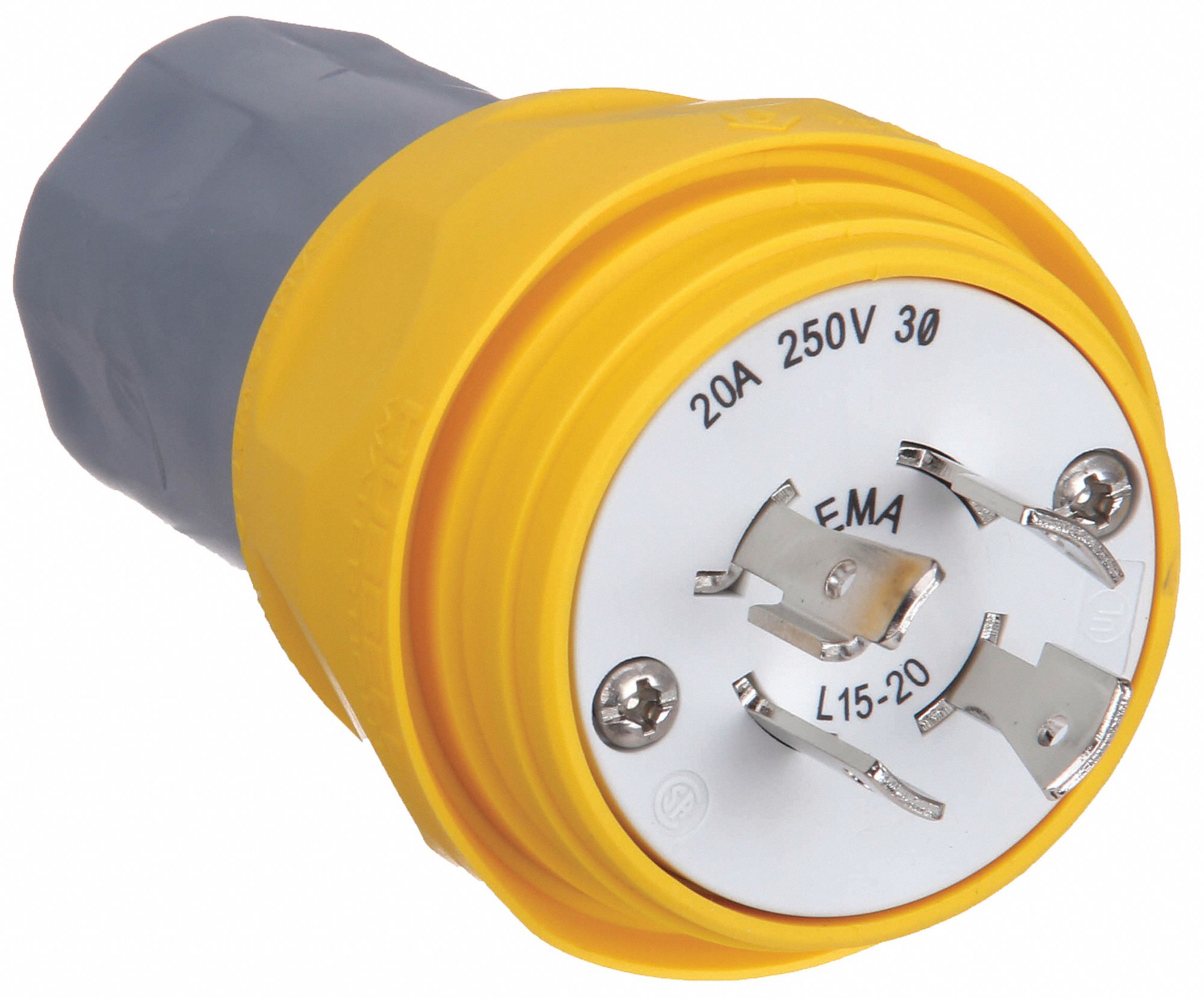 Watertight Locking Plug: L15-20P, 20 A, 250V AC, Yellow, 3 Poles, Corrosion Resistant/Gen Purpose