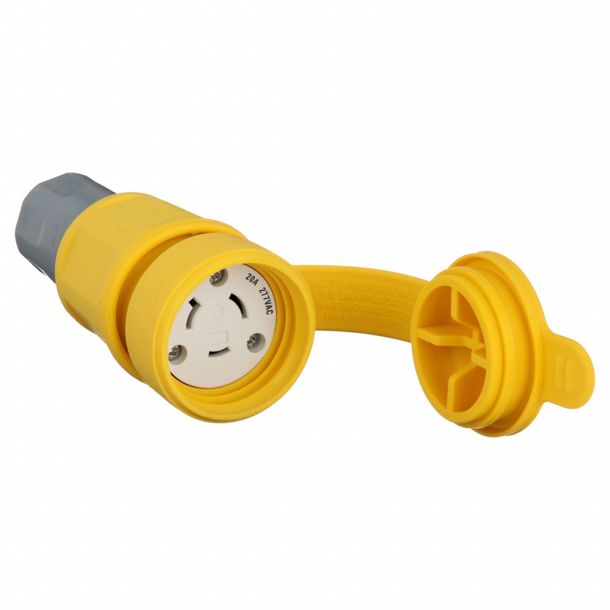 Watertight Locking Connector: L7-20R, 20 A, 277V AC, 2 Poles, Yellow, Shrouded