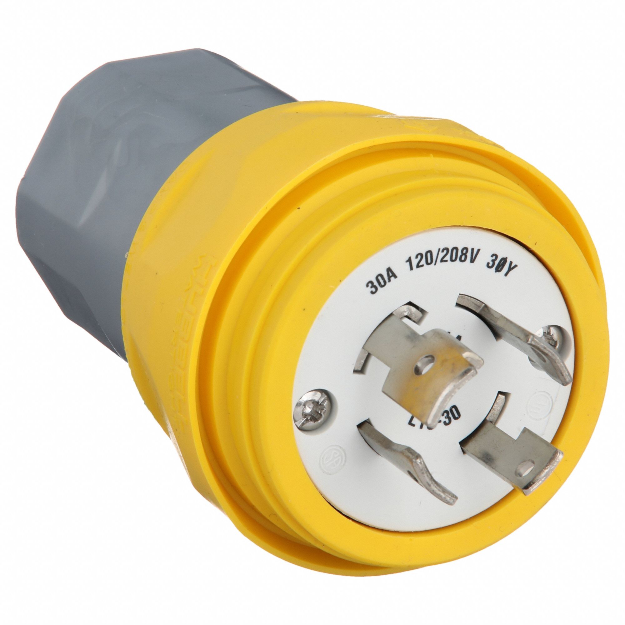 Watertight Locking Plug: L18-30P, 30 A, 120/208V AC, Yellow, 4 Poles