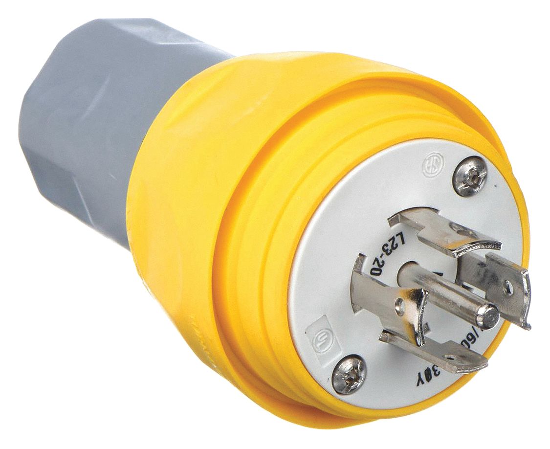 Watertight Locking Plug: L23-20P, 20 A, 347/600V AC, Yellow, 4 Poles