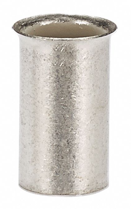 Wire Ferrule: 6 AWG Max Wire Size, Holds 1 Wire, Bare, 0.24 in Ferrule Dia