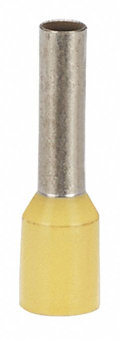 Wire Ferrule: 14 AWG Max Wire Size, Holds 1 Wire, Yellow, Polypropylene, 0.09 in Ferrule Dia