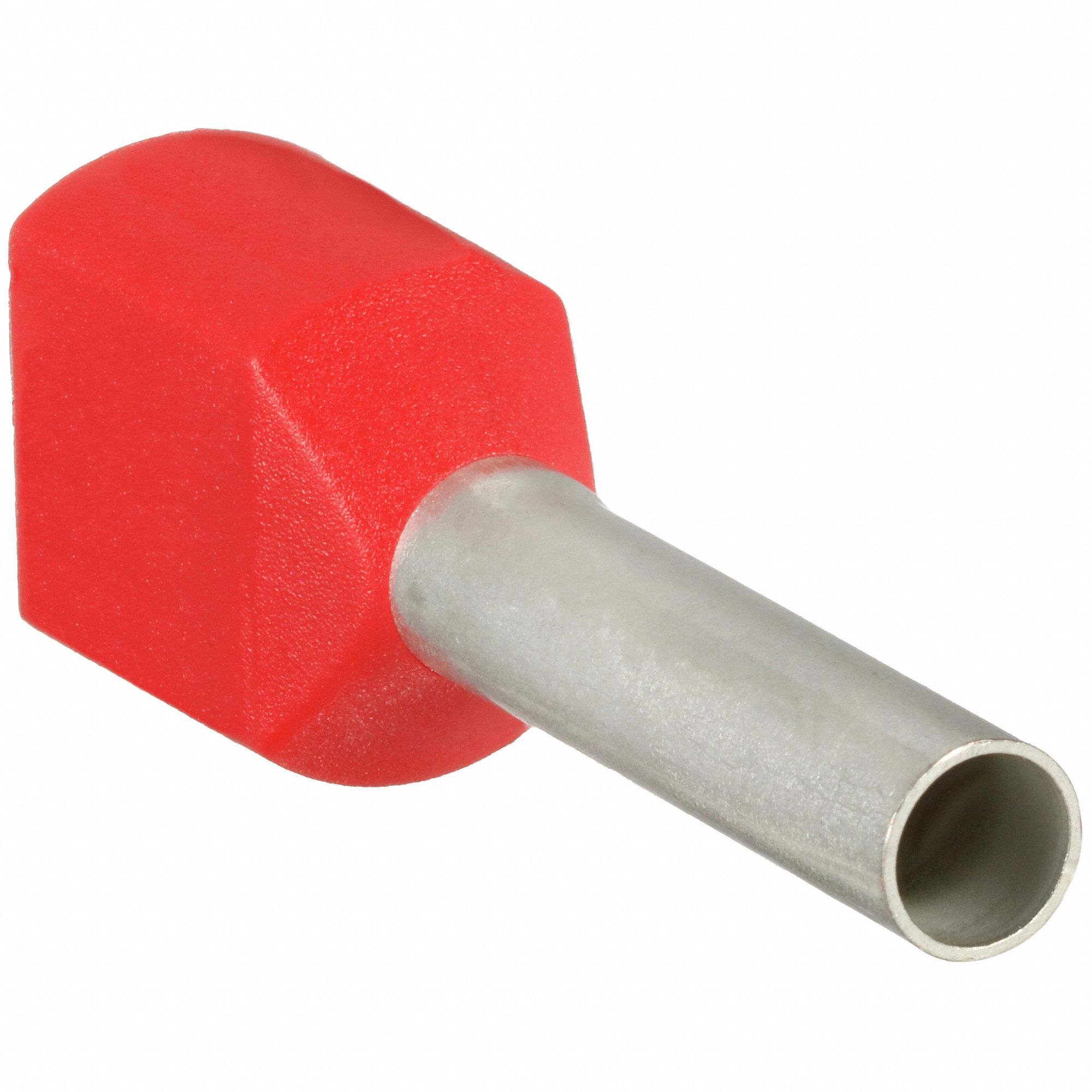 Wire Ferrule: 18 AWG Max Wire Size, Holds 2 Wire, Red, Polypropylene, 0.09 in Ferrule Dia