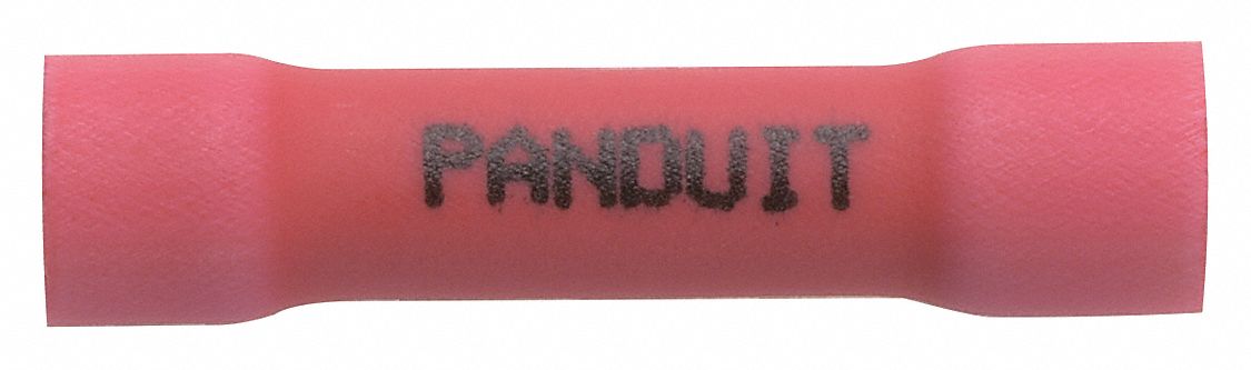 Butt Splice Connector: Red, Vinyl, For Wire Size 22 AWG – 18 AWG, 600 V, Pack Qty 50