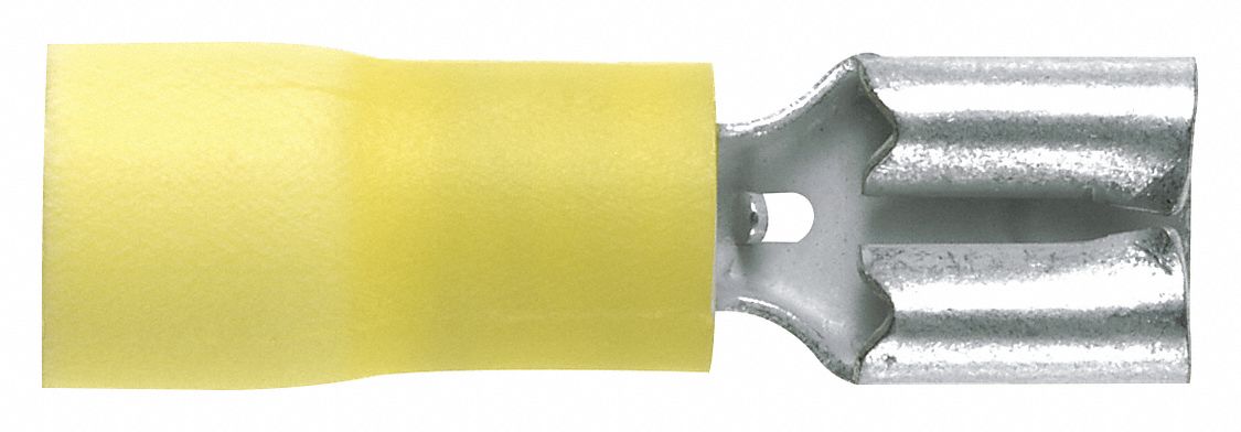 Wire Disconnect: Female Socket, Yellow, Vinyl, Partial Coverage, 12 AWG – 10 AWG Wire Size