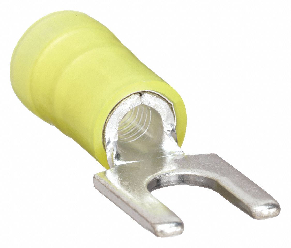 FORK TERMINAL, YELLOW, NYLON, #10 STUD SIZE, 50 PK