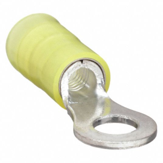 PANDUIT Ring Terminal: Nylon, Yellow, 1/2 in Stud Size, 12 AWG to 10 AWG  Wire Size Range, 25 PK