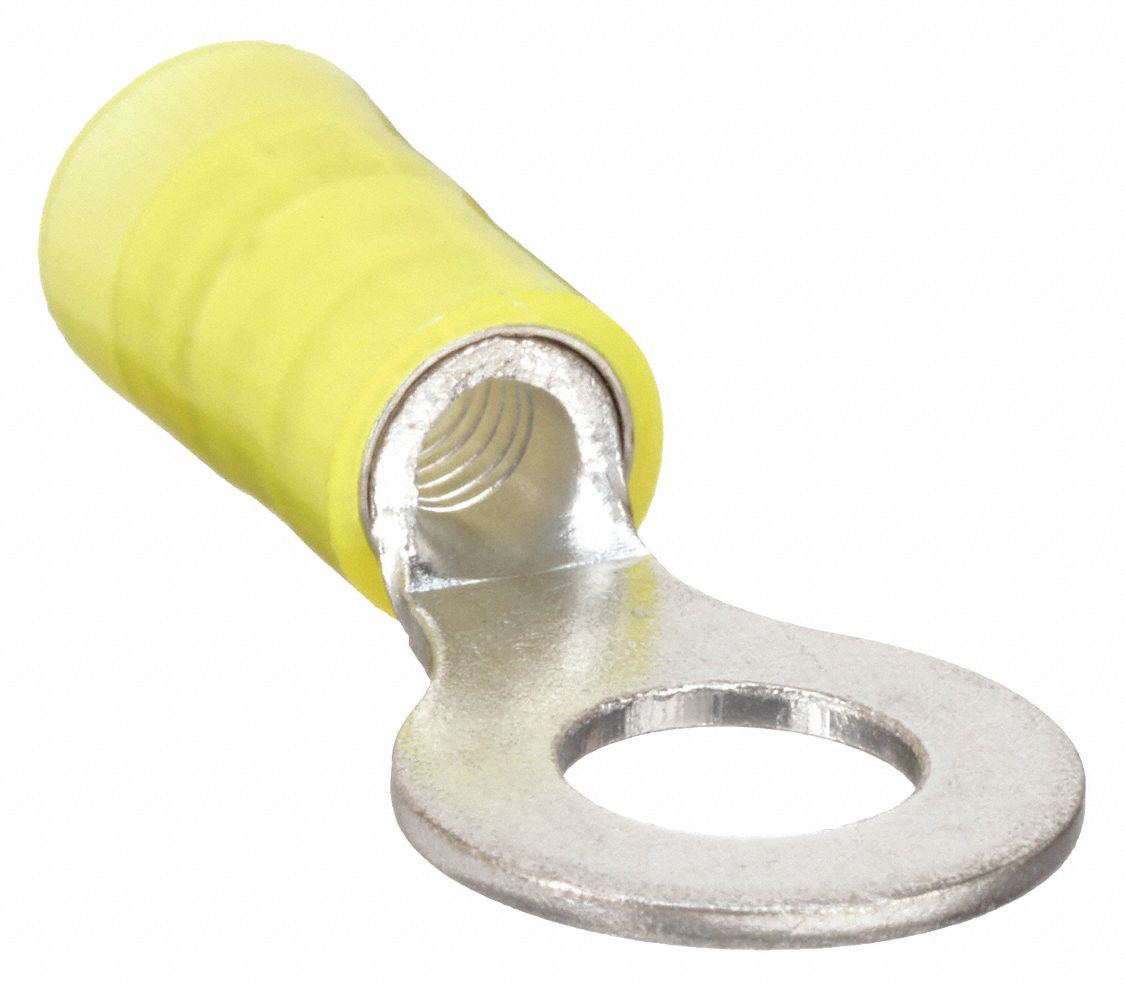 RING TERMINAL, NYLON, YELLOW, ¼ IN STUD SIZE, 12 AWG TO 10 AWG WIRE SIZE RANGE, 500 PK