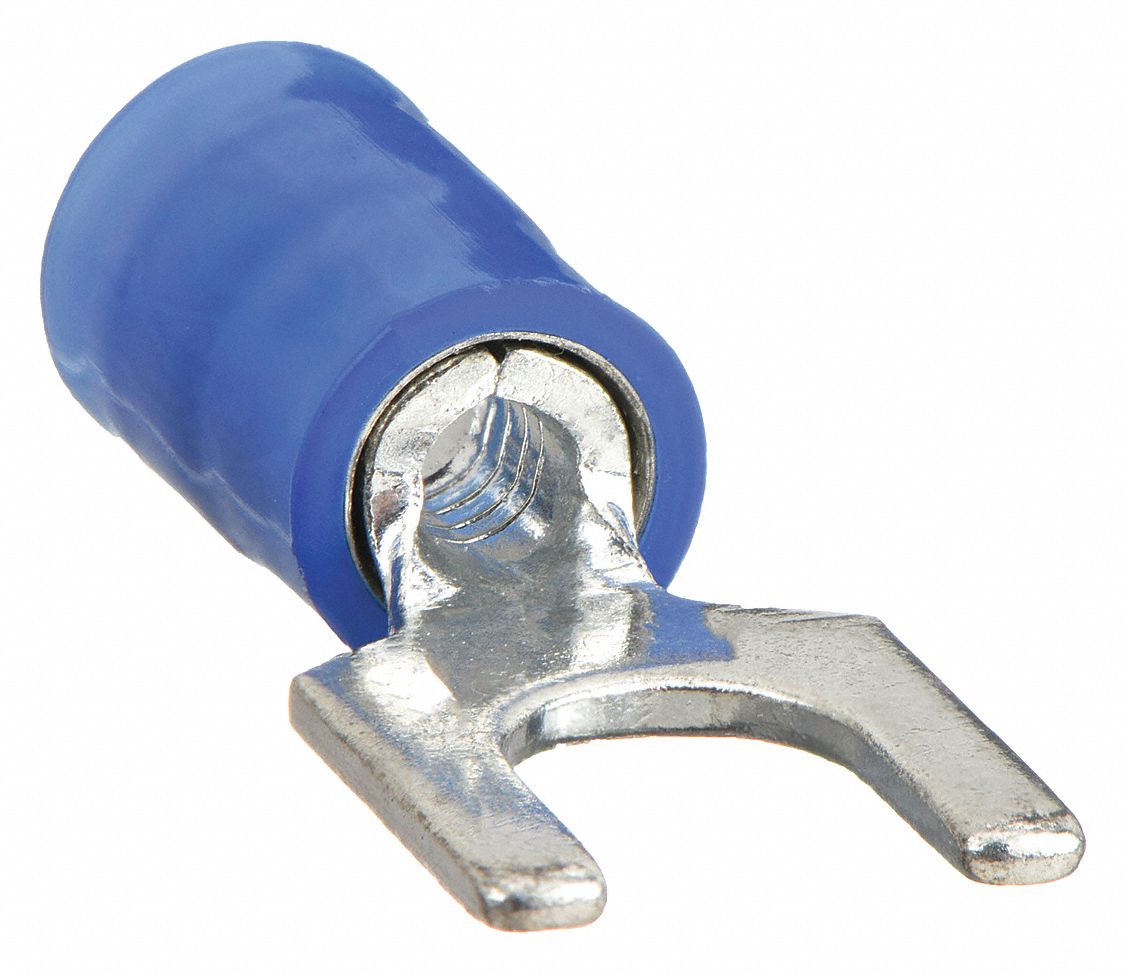 FORK TERMINAL, BLUE, NYLON, #10 STUD SIZE, 100 PK