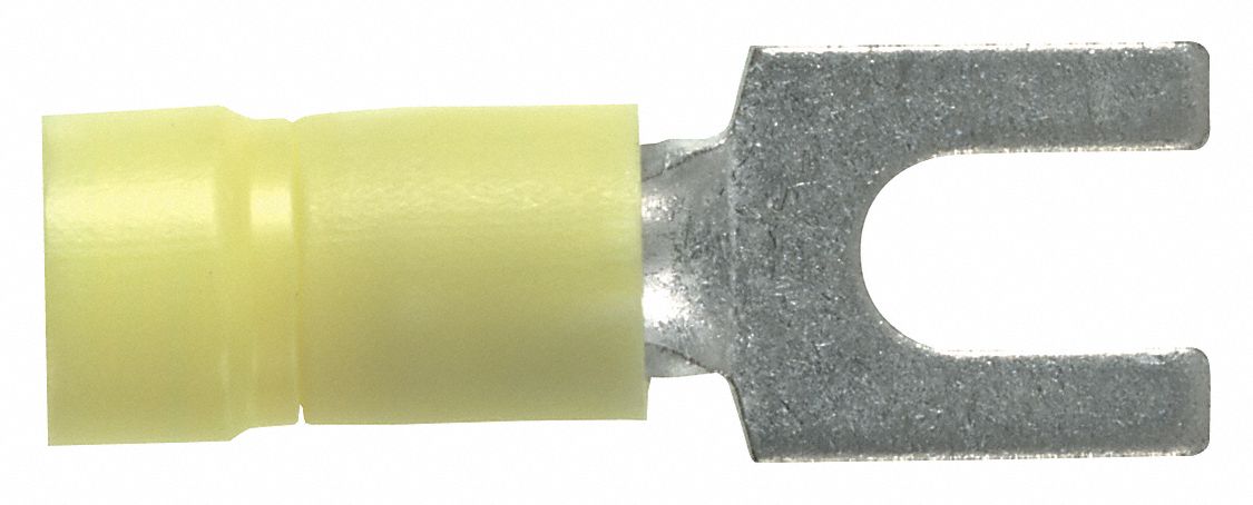 Fork Terminals: Yellow, Vinyl, #6 Stud Size, 14 AWG – 10 AWG Wire Range, Std Fork, 600 V