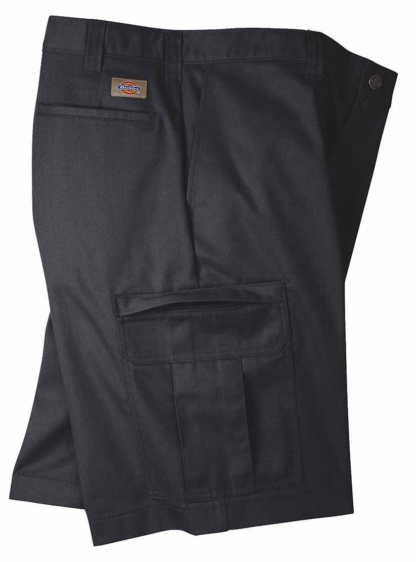 DICKIES Black Cargo Shorts, Poly/Cotton Twill, Fits Waist Size 34 ...