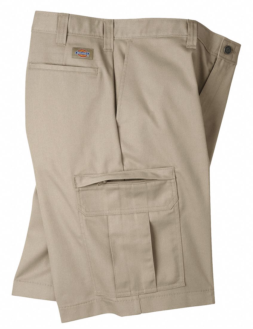 DICKIES Khaki Cargo Shorts, Poly/Cotton Twill, Fits Waist Size 40 in ...