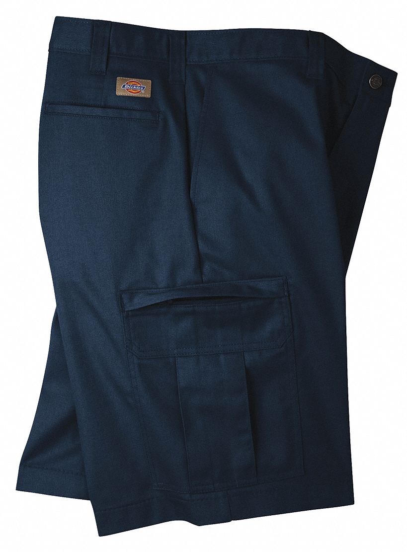 DICKIES Navy Cargo Shorts, Poly/Cotton Twill, Fits Waist Size 32 in ...