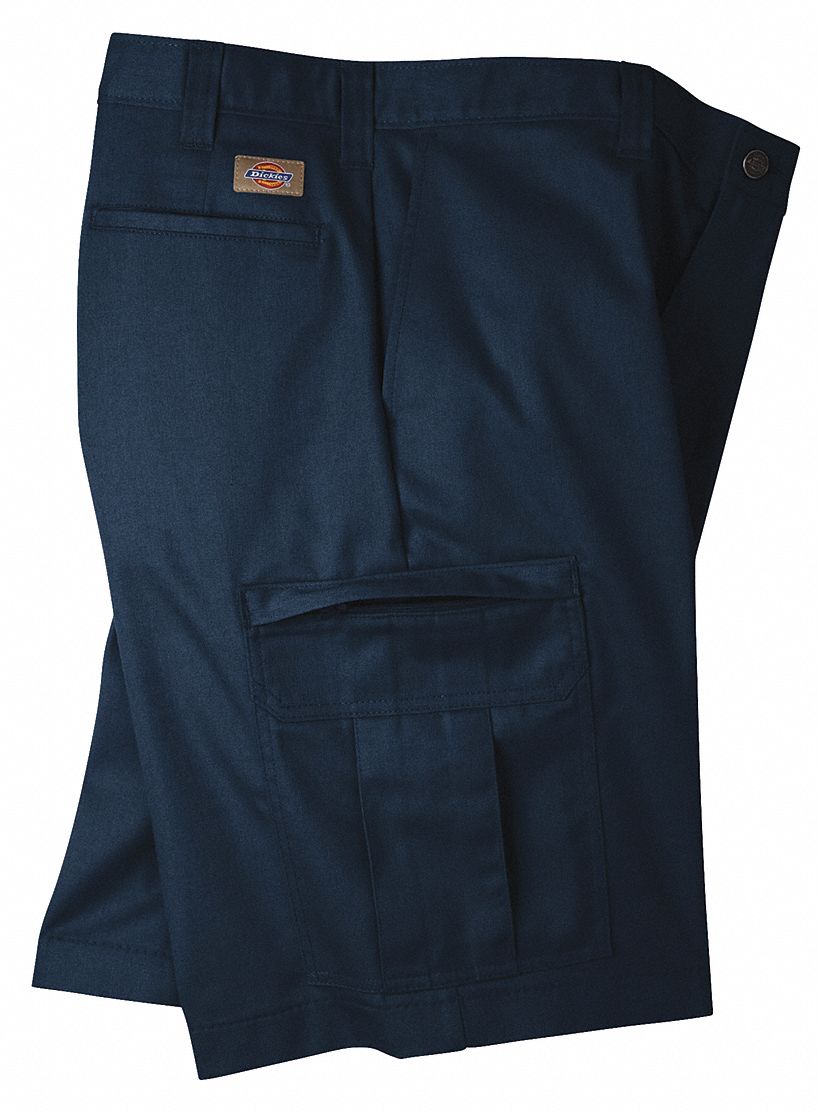 DICKIES Navy Cargo Shorts, Poly/Cotton Twill, Fits Waist Size 32 in