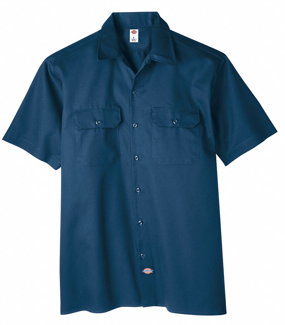 DICKIES Short Sleeve Work Shirt, Twill, Navy, 3X - 39C130|1574NV-3XL ...