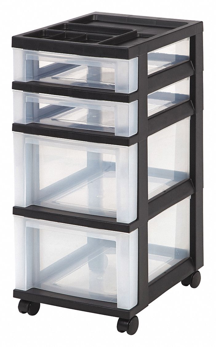 Cart with Organizer Top, 4 Drawer, 26 7/16 in Height, 12 in Width, 14 1