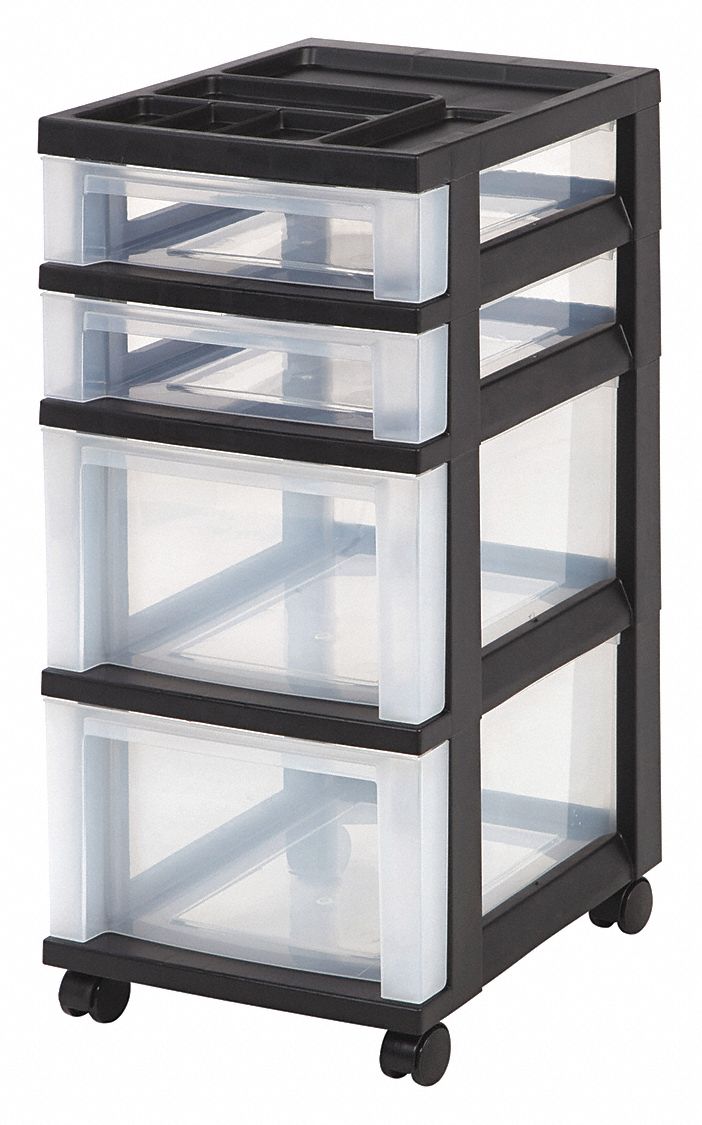 Cart with Organizer Top, 4 Drawer, 26 7/16 in Height, 12 in Width, 14 1 ...