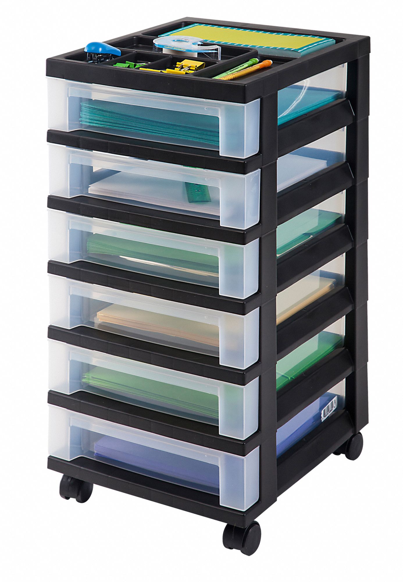 IRIS Cart with Organizer Top, 6 Drawer, 26 7/16 in Height, 12 in Width