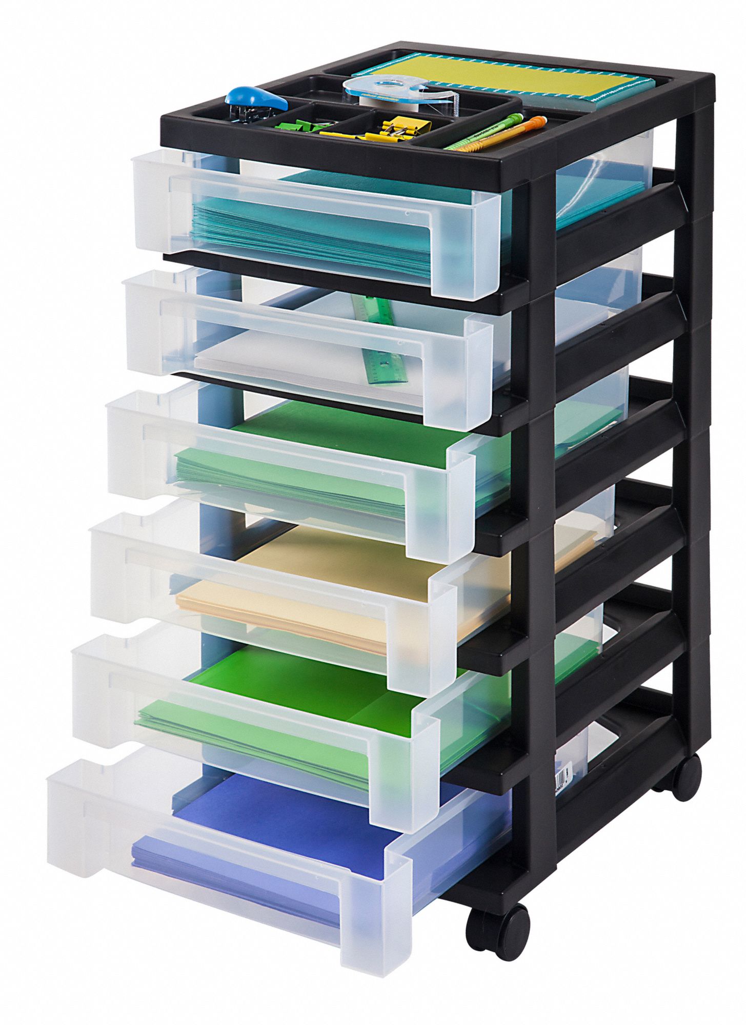 IRIS Cart with Organizer Top, 6 Drawer, 26 7/16 in Height, 12 in Width