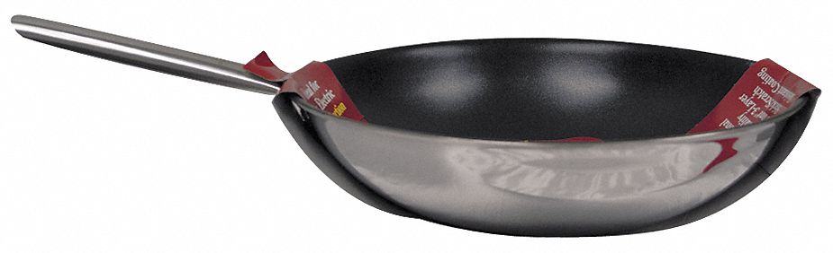 Non Stick Wok: 4 qt Capacity, 18 in Overall Lg, 12 in Overall Wd, 3 in Overall Ht