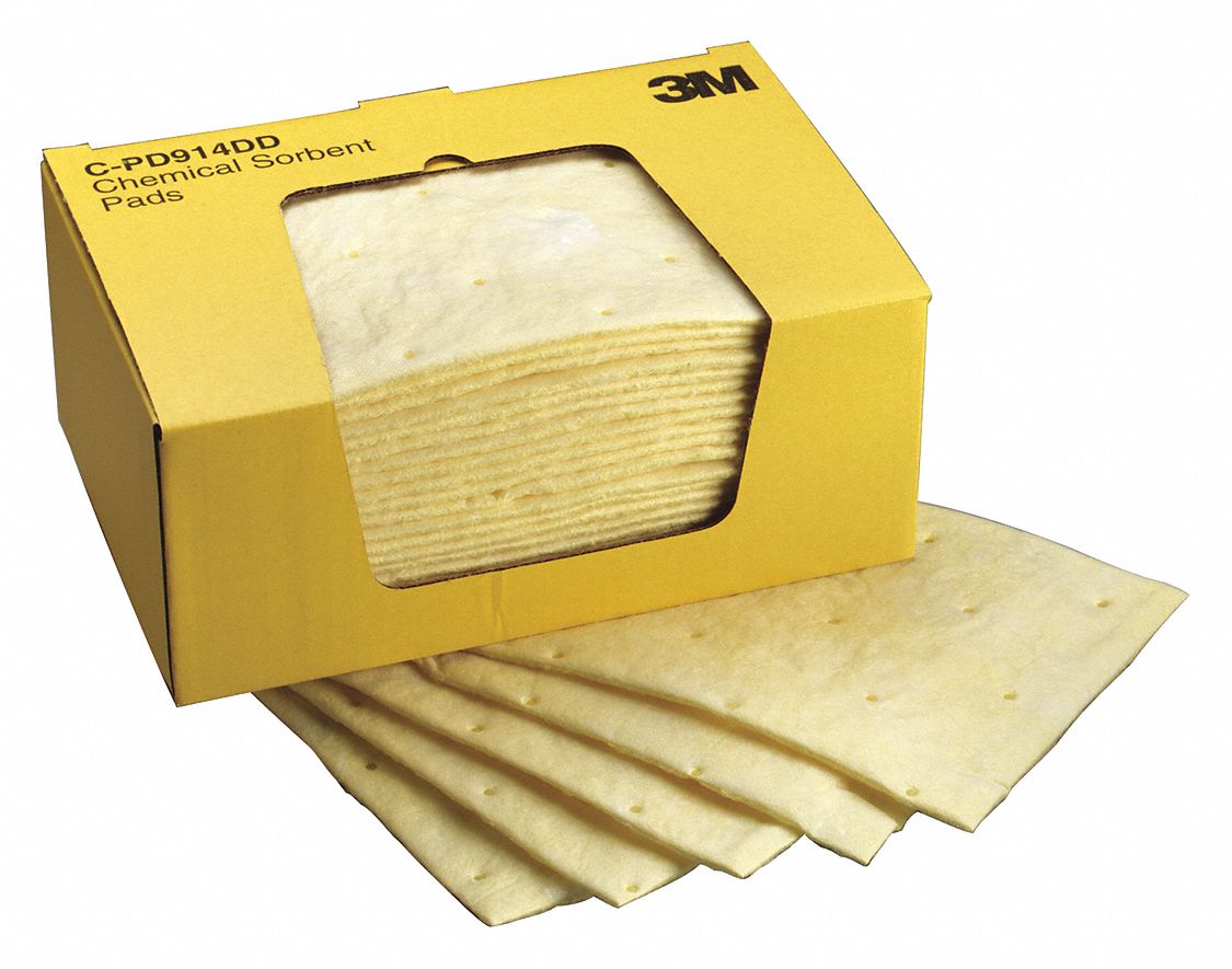 3M Absorbent Pad, Universal, Yellow, PK50 39CD35P110 Grainger