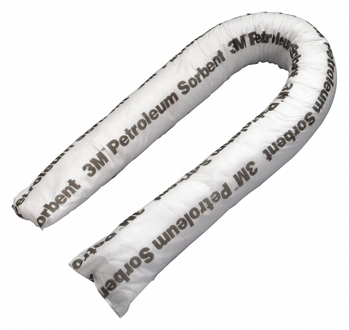 3M Absorbent Boom, OilBased Liquids, 12 gal, 4 ft, Polyester