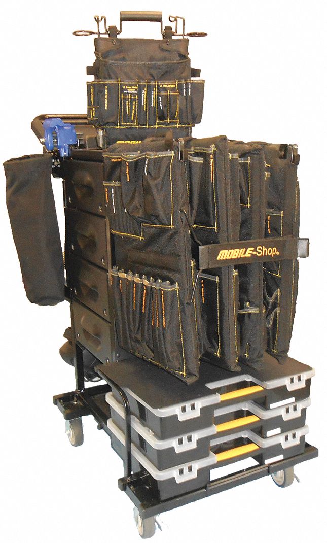 Tool Utility Cart: Powder Coated Black, 22 in Overall Wd, 39 3/4 in Overall Dp