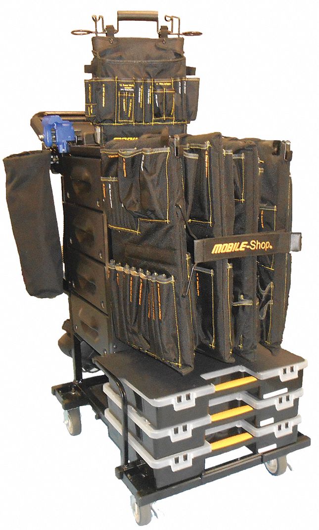 MOBILE SHOP Tool Cart, Complete/No Drill: Black, 27 in Wd, 40 in Dp, 43 in Ht, Padlockable