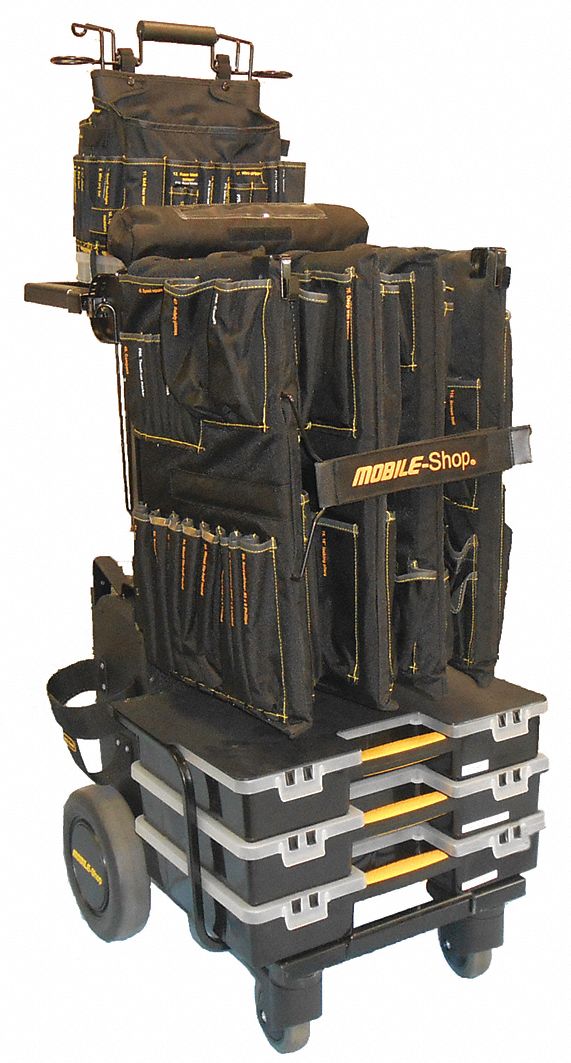 Tool Utility Cart: Powder Coated Black, 22 in Overall Wd, 26 in Overall Dp, No Lid Lid
