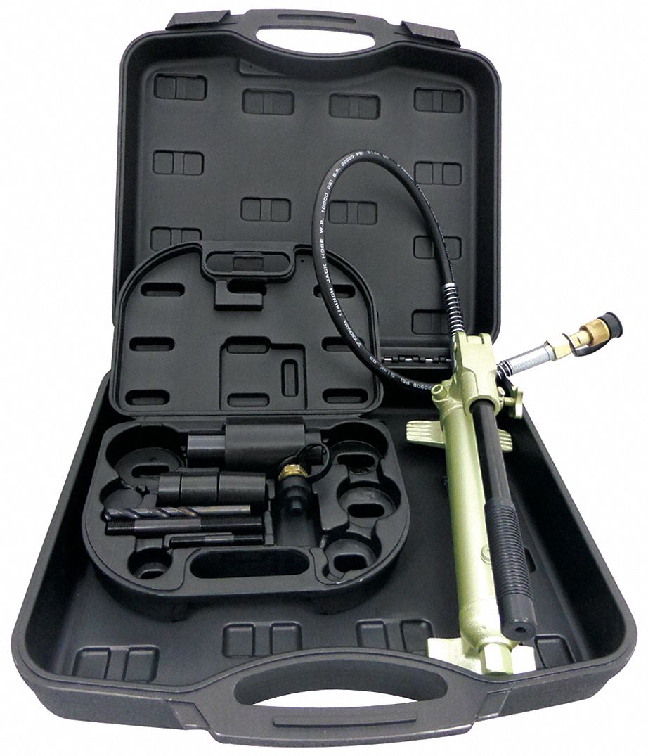 Hydraulic Punch Driver Set: (3) Adaptors, (2) Power Screws, Drill Bit, Carrying Case