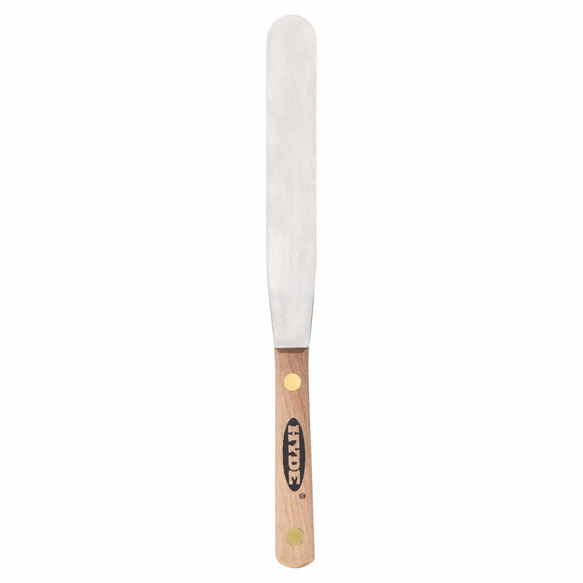 SPATULA, SPRING STEEL BLADE, HARDWOOD HANDLE, SEMI-CIRCLE BLADE, 1IN