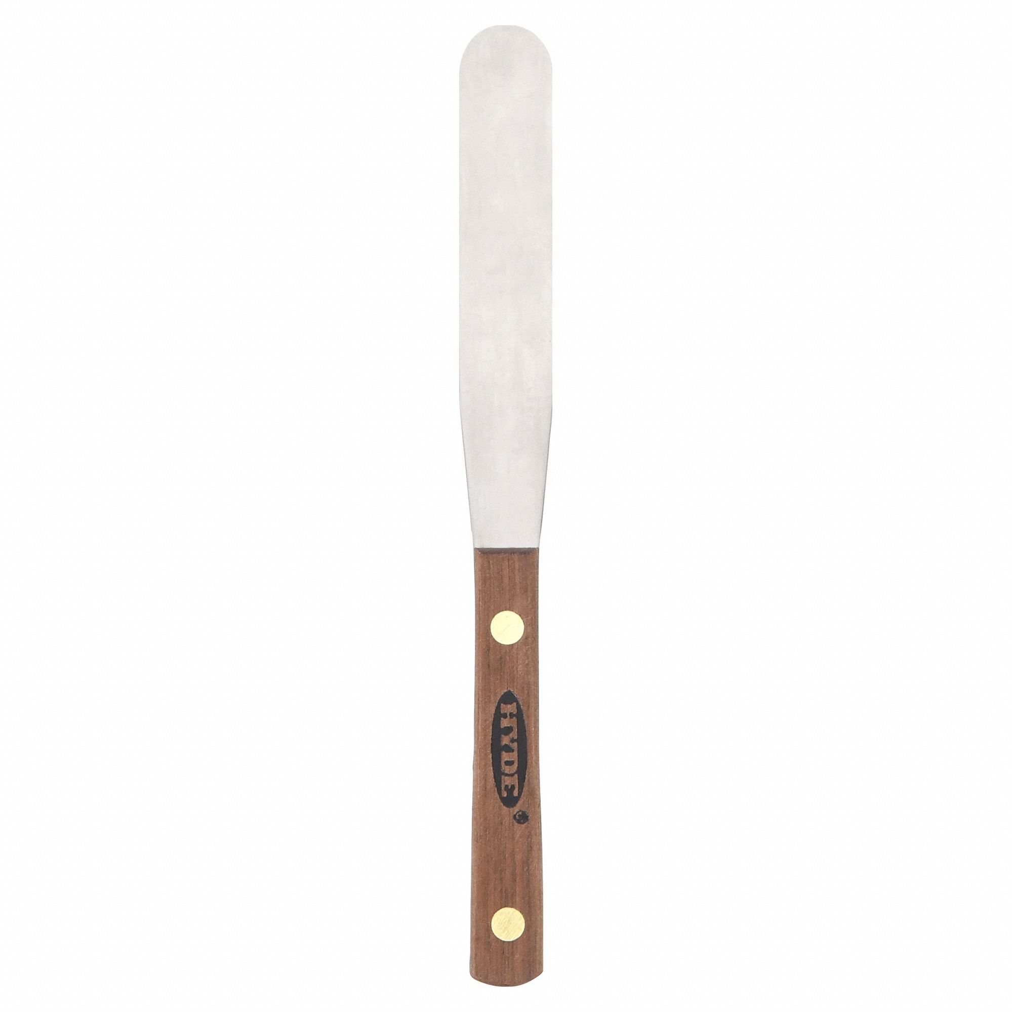 SPATULA, SPRING STEEL BLADE, HARDWOOD HANDLE, SEMI-CIRCLE BLADE, 5/8IN