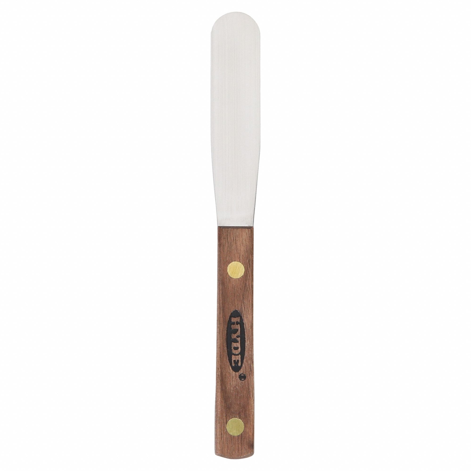 SPATULA, SPRING STEEL BLADE, HARDWOOD HANDLE, SEMI-CIRCLE BLADE, 3/8IN