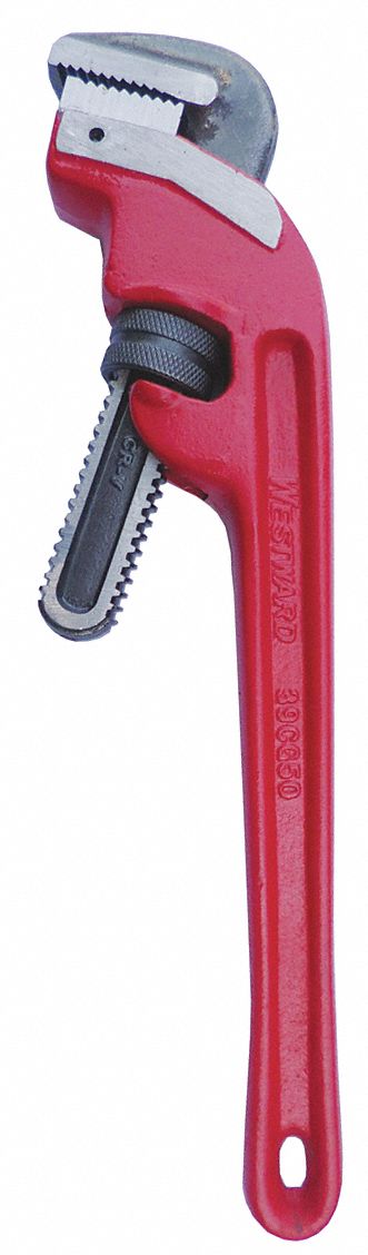END PIPE WRENCH, CAST IRON, 2 1/2 IN JAW CAPACITY, SERRATED, 18 IN OVERALL L, I-BEAM