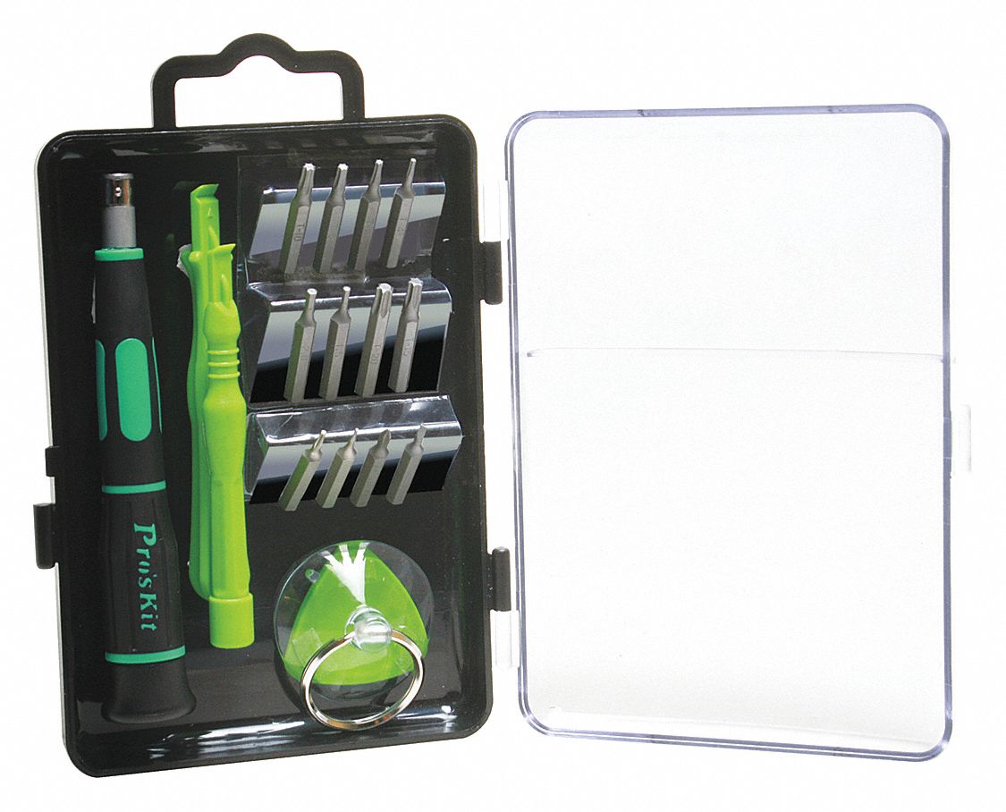 ELECTRONICS TOOL KIT, 17 TOTAL PIECES, DRIVERS AND BITS/MISCELLANEOUS TOOLS, ROLLING TOOL CASE