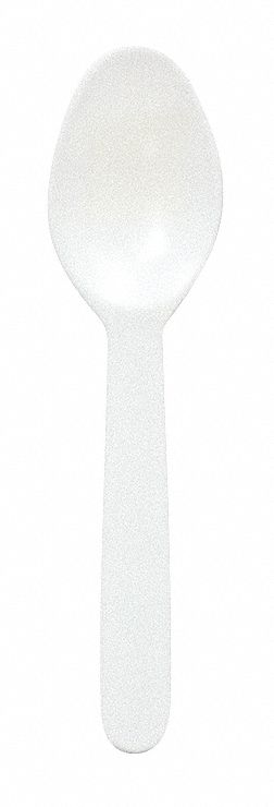 Disposable Spoon: White, Medium-Wt, Plastic, Unwrapped, 3, 000 PK