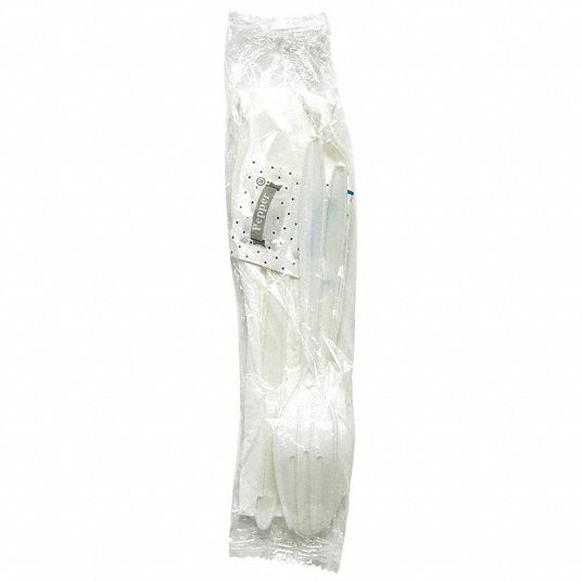 Prepackaged Cutlery Set, White, Medium Weight, Plastic, Wrapped, PK 250