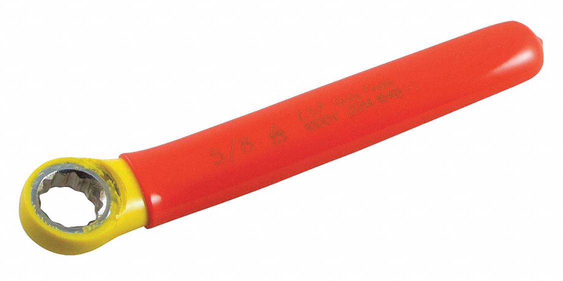 BOX END WRENCH, INSULATED, 2 LAYERS, ORNG/YLW, HEAD SZ 0.54, OVERALL LENGTH 4 1/2 IN, FORGED STEEL