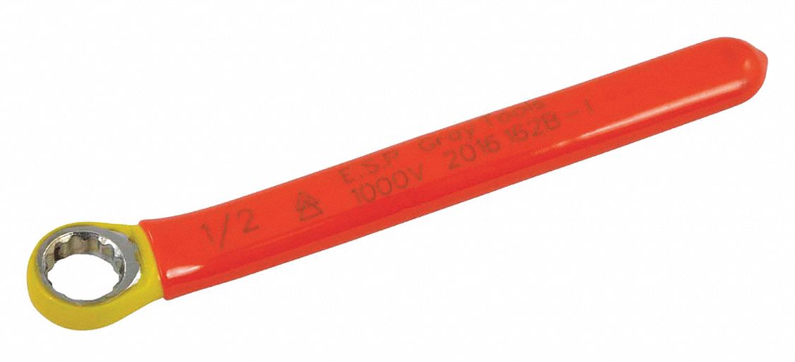 BOX END WRENCH, INSULATED, 2 LAYERS, ORNG/YLW, HEAD SZ 0.94, OVERALL LENGTH 6 IN, FORGED STEEL