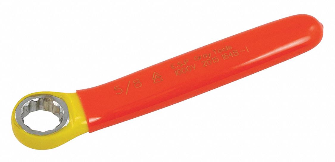 BOX END WRENCH, INSULATED, 2 LAYERS, ORNG/YLW, HEAD SZ 1.12, OVERALL LENGTH 6 3/4 IN, FORGED STEEL