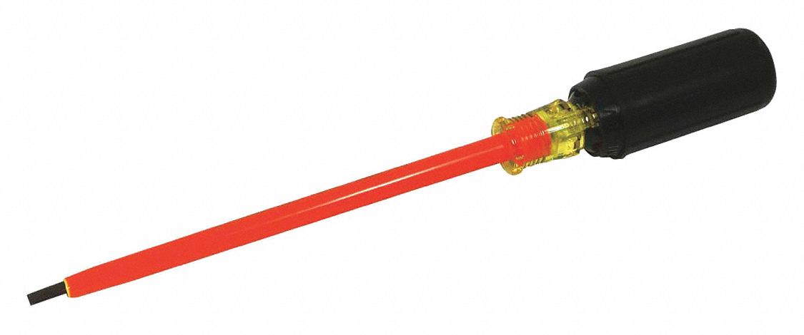 SLOTTED SCREWDRIVER, ANSI F1506, 0.020 X 5/32 IN TIP, 6 IN ROUND SHANK, 10 IN, STEEL/ACETATE