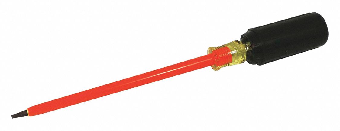 SLOTTED SCREWDRIVER, ANSI, 0.028 X 3/16 IN TIP, 6 IN ROUND SHANK, 9 3/4 IN, STEEL/ACETATE