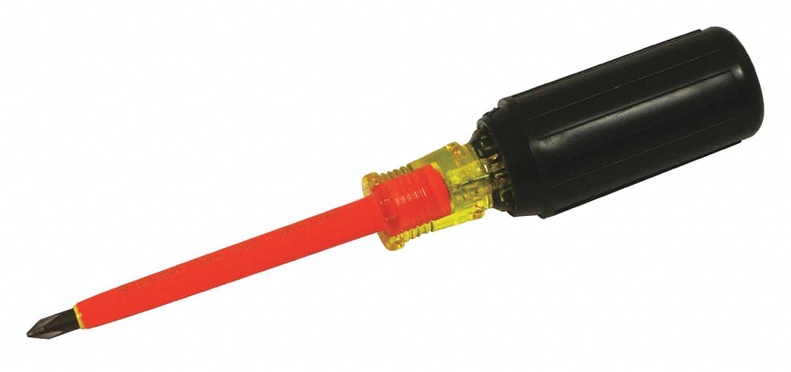 INSULATED SCREWDRIVER, ANSI F1506, 1 PHILIPPS TIP, 3 1/4 IN ROUND SHANK, 7 IN, STEEL/ACETATE