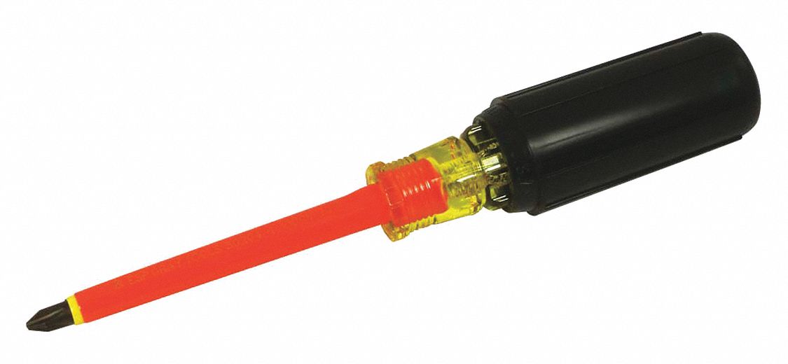 INSULATED SCREWDRIVER, ANSI F1506, 2 PHILIPPS TIP, 4 IN ROUND SHANK, 8 1/4 IN, STEEL/ACETATE