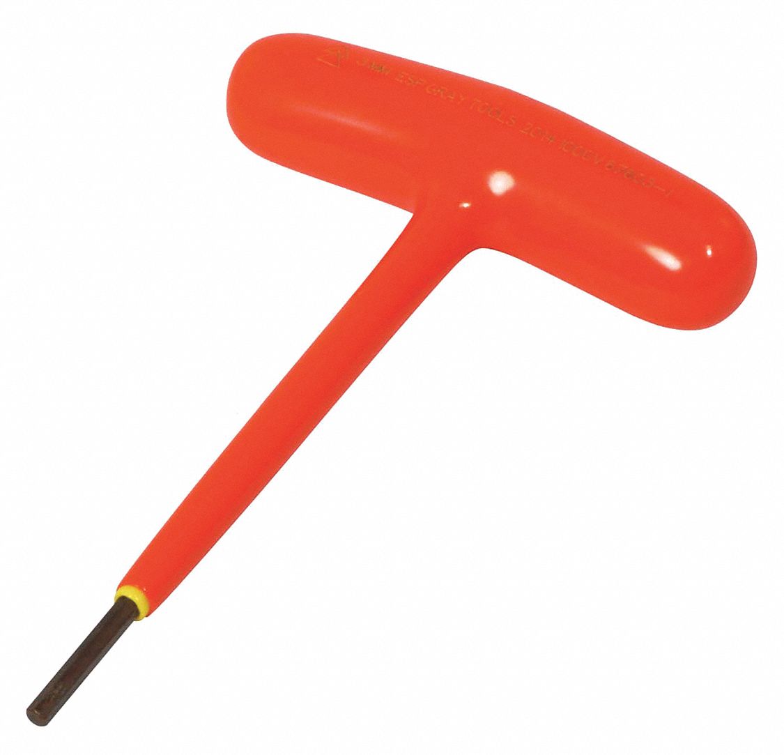 INSULATED T-HANDLE HEX KEY, 2-LAYER, 90 °  ANGLE, ORANGE/YELLOW, TIP 3 MM, S2 TOOL STEEL