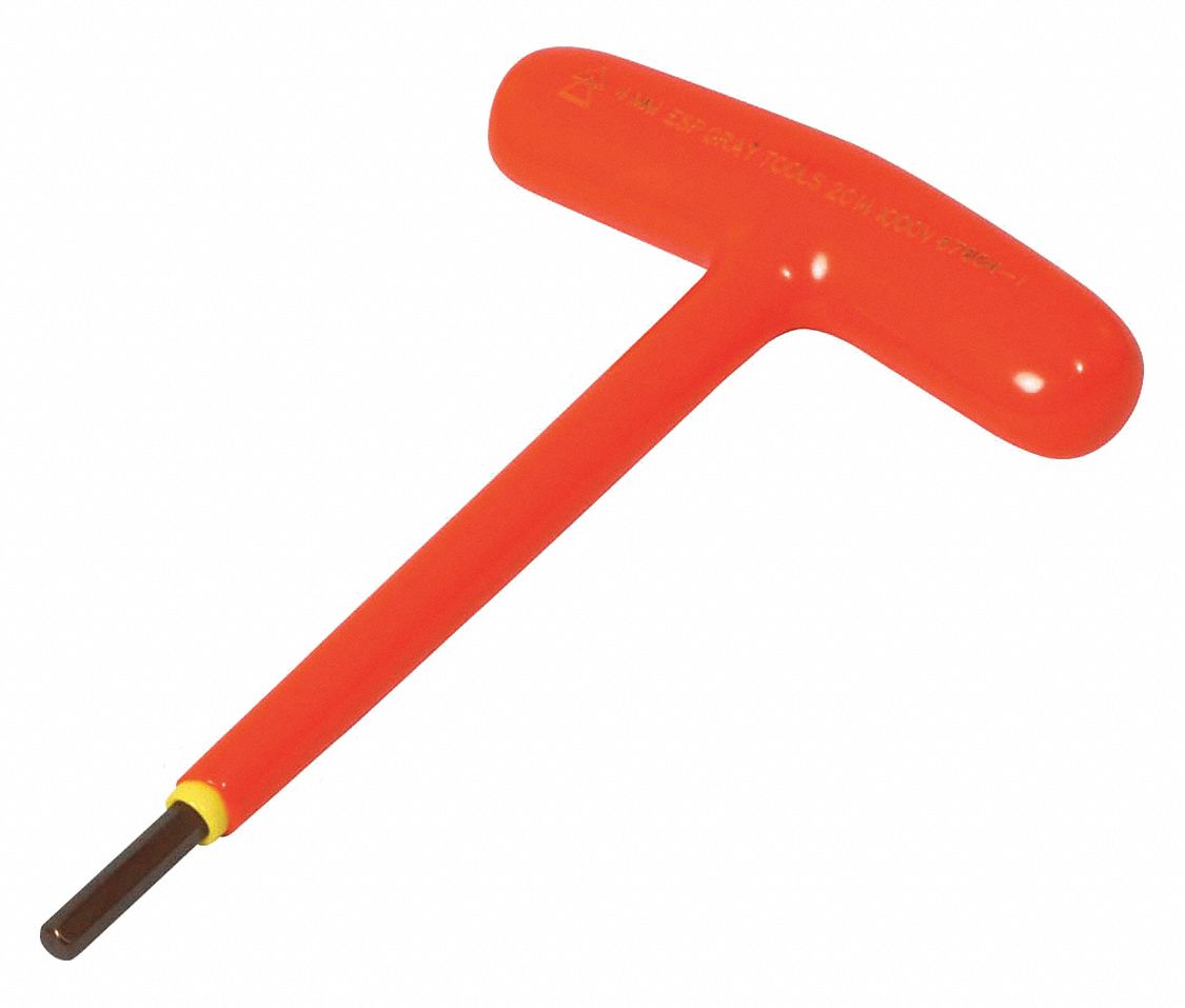 INSULATED T-HANDLE HEX KEY, 2-LAYER, 90 °  ANGLE, ORANGE/YELLOW, TIP 4 MM, S2 TOOL STEEL