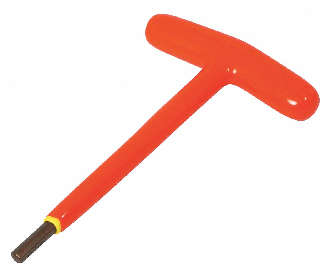 INSULATED T-HANDLE HEX KEY, 2-LAYER, 90 °  ANGLE, ORANGE/YELLOW, TIP 6 MM, S2 TOOL STEEL