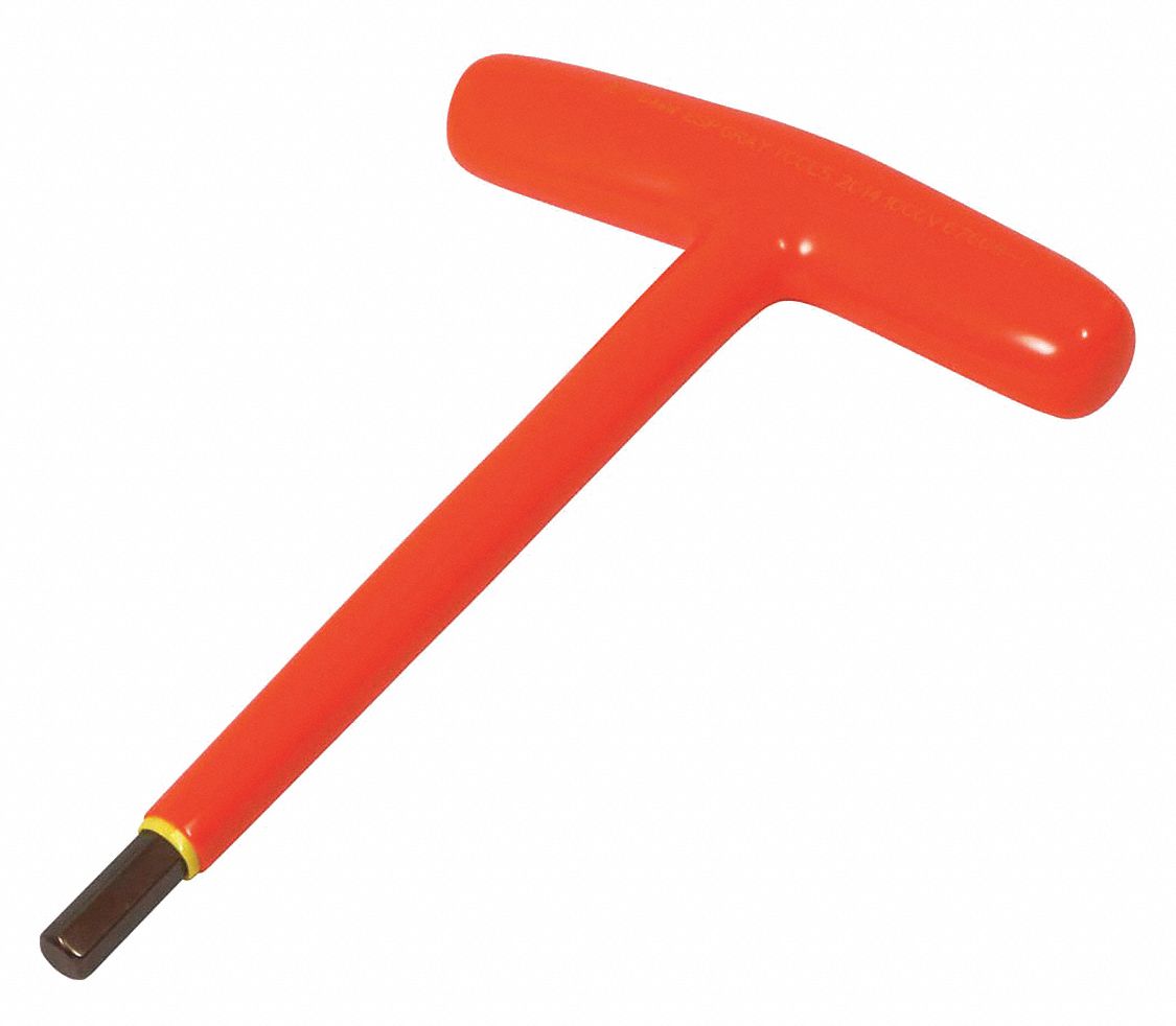 INSULATED T-HANDLE HEX KEY, 2-LAYER, 90 °  ANGLE, ORANGE/YELLOW, TIP 8 MM, S2 TOOL STEEL