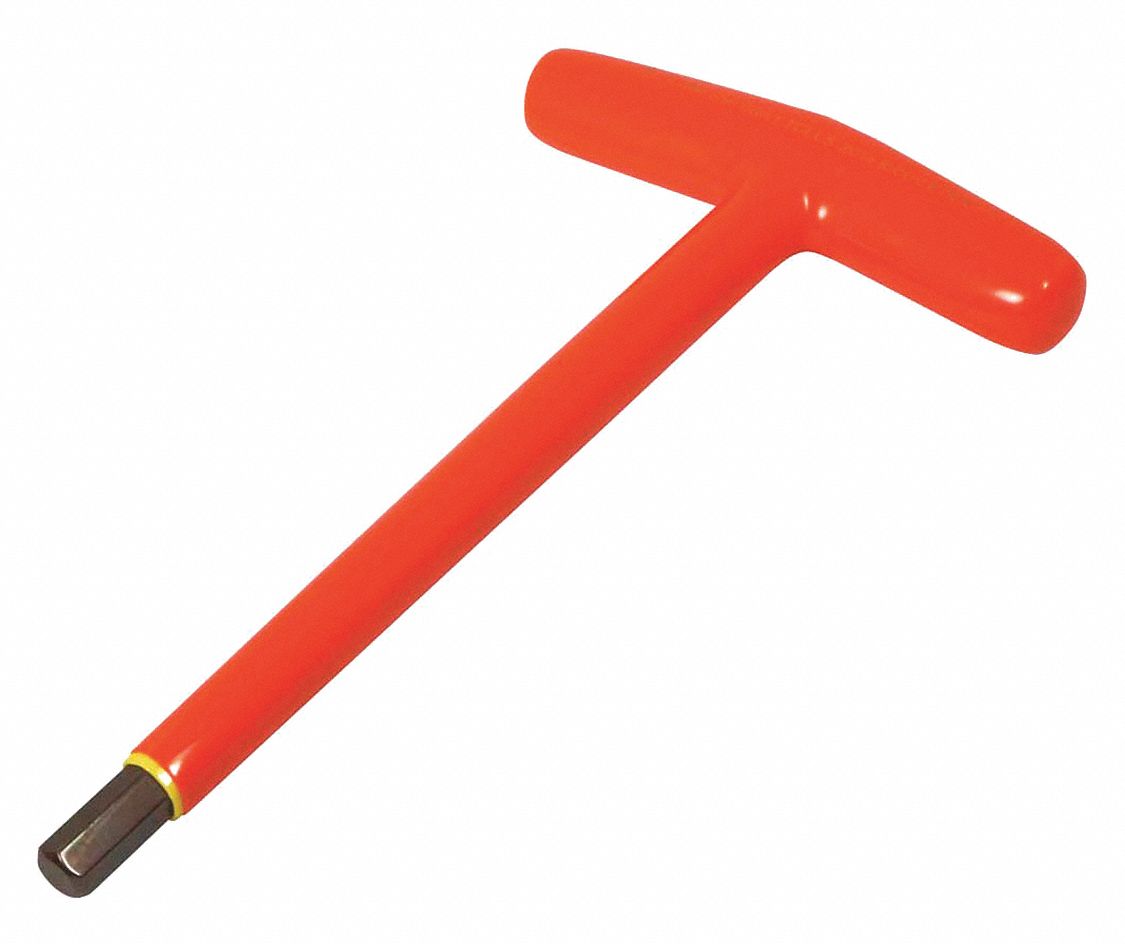 INSULATED T-HANDLE HEX KEY, 2-LAYER, 90 °  ANGLE, ORANGE/YELLOW, TIP 10 MM, S2 TOOL STEEL