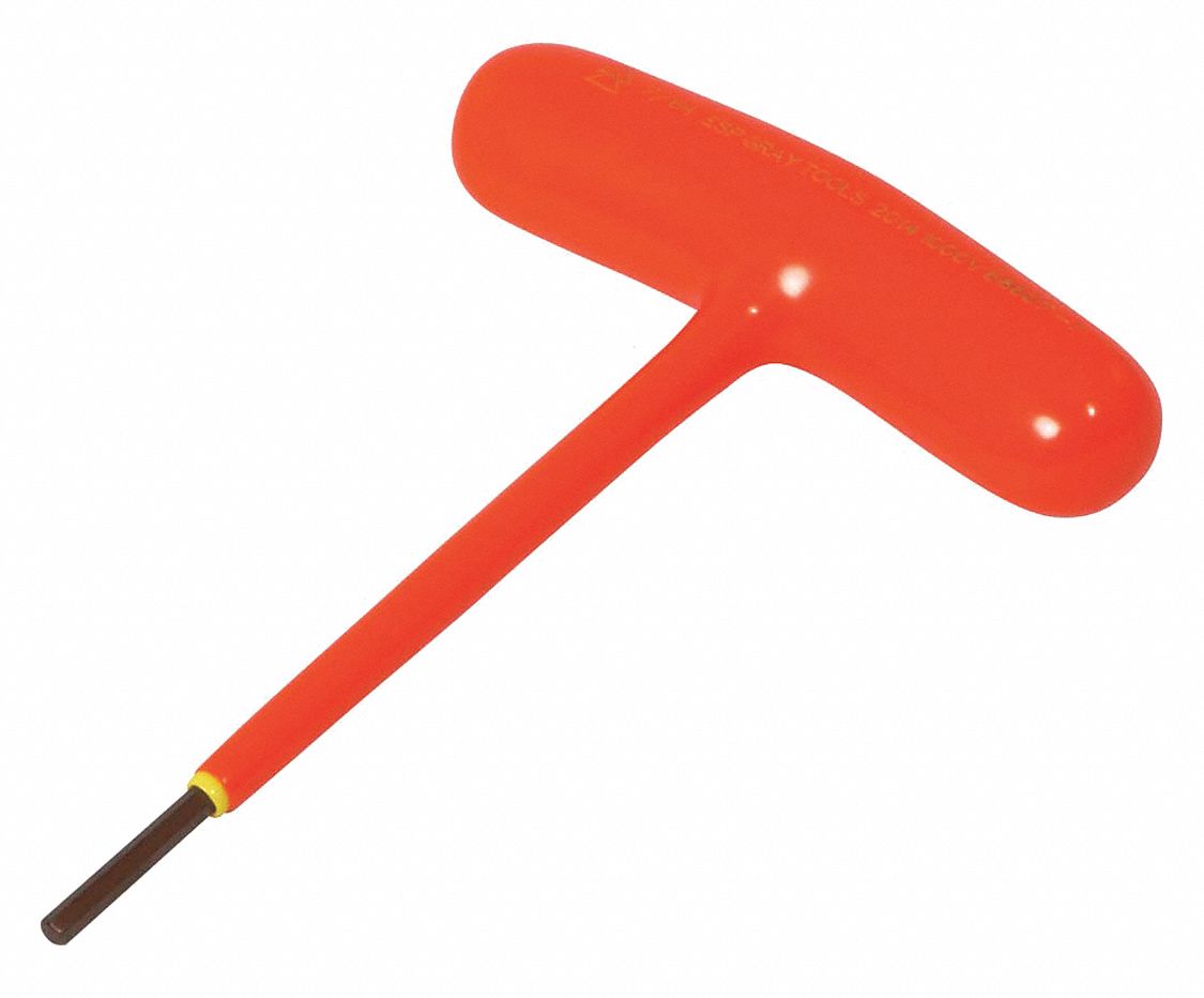 INSULATED T-HANDLE HEX KEY, 2-LAYER, 90 °  ANGLE, ORANGE/YELLOW, TIP 7/64 IN, S2 TOOL STEEL